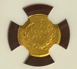 1865 California Fractional Gold Round Liberty 50c BG-1005 NGC MS 64 | California Fractionals