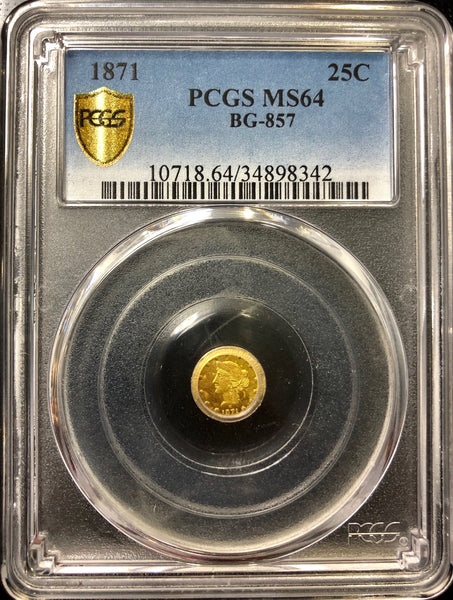 1871 25c Round Liberty BG-857 PCGS MS64 California Fractional Gold