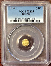 1859 25C Octagonal Liberty BG-702 PCGS MS65 California Fractional Gold 