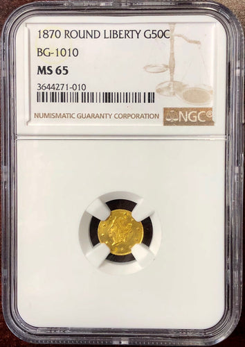 1870 California Fractional Gold BG-1010 50c NGC MS 65