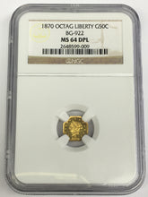 1870 California Fractional Gold BG-922 50c NGC MS 64 DPL