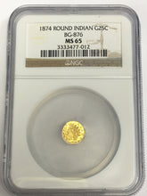1874 California Fractional Gold coin BG-876 25c NGC MS 65 Indian Head